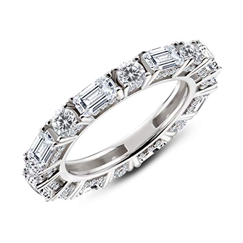 AINUOSHI 925 Sterling Silver Ring Round & Emerald Cut Cubic Zirconia CZ Fashion Eternity Engagement Wedding Band Ring