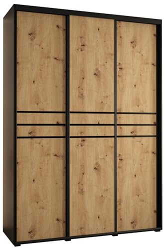 MEBLE KRYSPOL Cannes 10 Moderner Schrank mit 3 Schiebetüren mit Stange, Regale - Aufbewahrungsschrank für Schlafzimmer, Wohnzimmer - 205,2x170x45 cm - Schwarz Artisan Schwarz