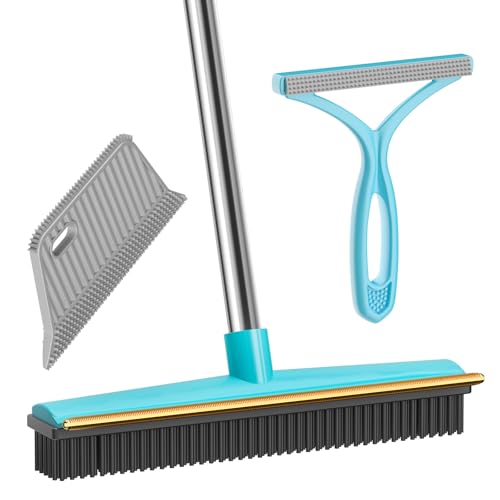 Image of SOCCSO Carpet Rake Pet Hair Remover, 60 inch Long Rubber Broom, 3 Pack