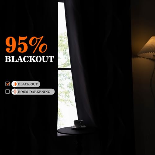 Image of MYSKY HOME Brown and Greyish White 95% Blackout Ombre Geometric Curtains 96 inch Long 2 Panels Set for Living /Dining Room Kids Room Thermal Insulated Wave Line Foil Print Design Grommet Drapes, 52 inch W