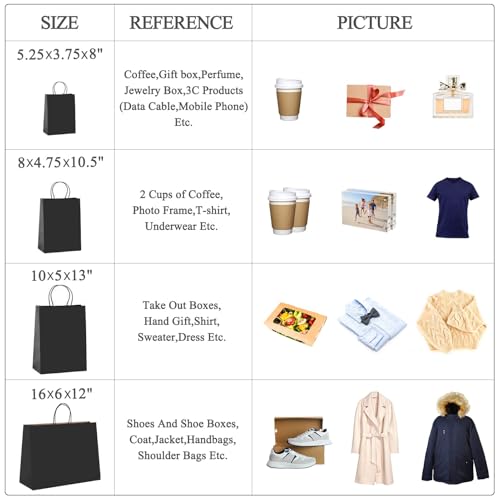 GSSUSA Large Paper Bags with Handles16x6x12 100 Pack, Gift Bag for Small Business, Paper Shopping Bag, Grocery, Food Service Take Out, Large Kraft Paper Bags, Bulk, Black(Made in USA) - Thumbnail 4