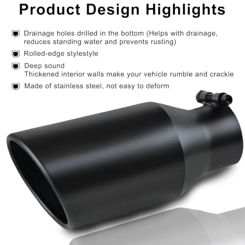 Image of 2.5 inch Inlet Exhaust Tip, 4 inch Outlet 9 inch Long Coated Rolled Edge