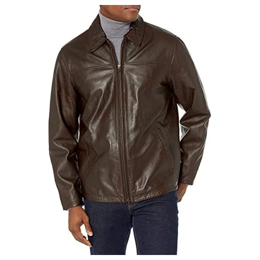 Excelled Men's Lambskin Leather Shirt Collar Jacket, Brown, Large