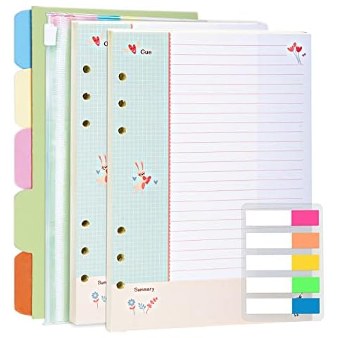 Rancco A5 Refill Paper, Colorful 6-Rings Binder Papers Refill, Filofax Notebook Inserts Refills Loose-leaf Binder Paper for Planner Journal Dairy,90 Pages,Double-sided writing,8.3x5.5",College Ruled Cover