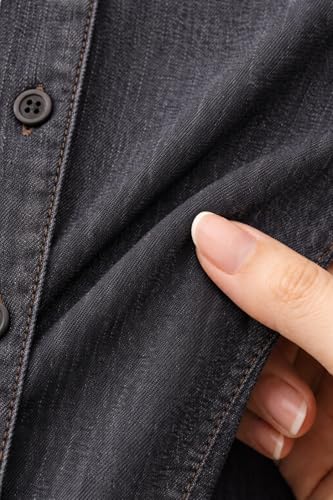 Image of Women's Denim Shirt | Long Sleeve Button Down Casual Shirt | Lightweight Summer Friendly Fabric | Regular Fit | Navy Blue & Charcoal Grey