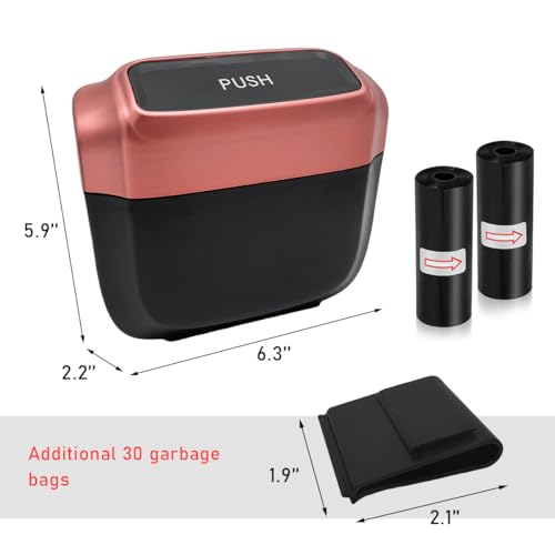 Image of Car Trash Can with Lid, Mini Hanging Push Car Garbage Container with 30 Trush Bags, Portable Leakproof Rubbish Organizer for Most Vehicles Office Home, Car Accessories (Rose Red)