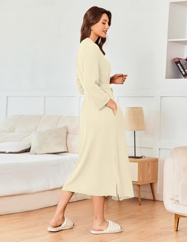 Image of Ekouaer Women's Robe Long Waffle Knit Bathrobe Lightweight Soft Kimono Robes Loungewear S-XXL