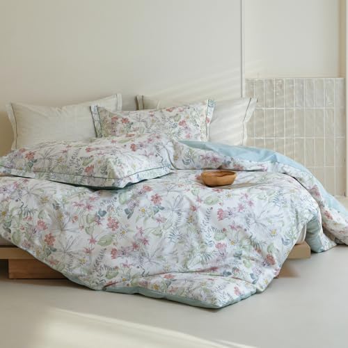 Solycoil King Duvet Cover Set 3pcs, 100% Natural Cotton Botanical