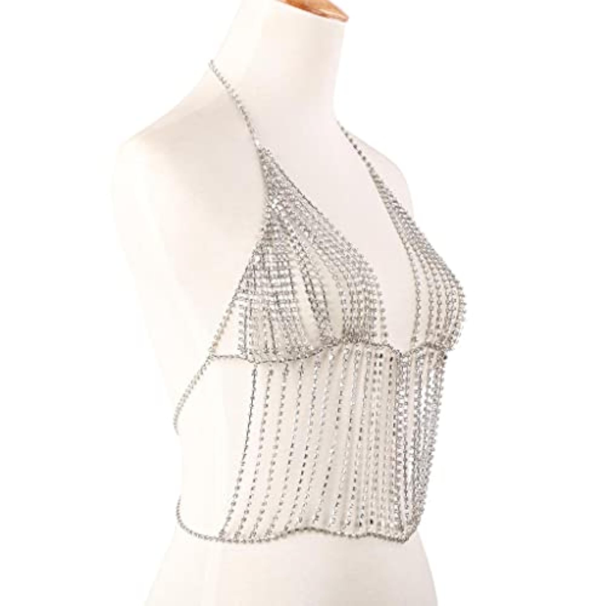 Shiny Rhinestone Tassel Bra Bikini Chain for Women