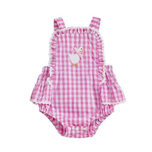 Baby Girl Goose Outfit Romper Farm Animal Gingham Overalls Ruffle Sleeveless Bodysuit Infant Summer Clothes
