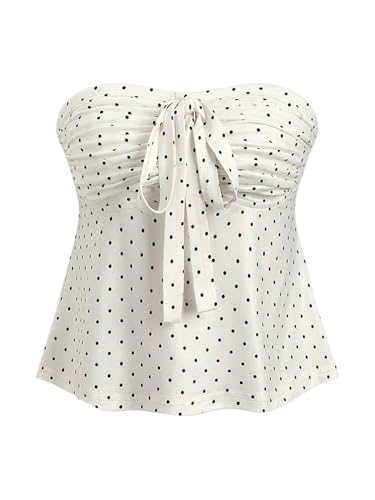 SOLY HUX Women's Polka Dots Bowknot Flowy Babydoll Bandeau Tube Top Summer Sweet Outfits