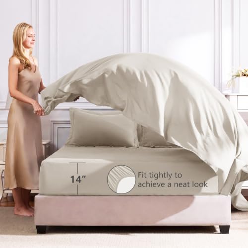 Image of CozyLux Full Size Comforter Sets Beige - 7 Pieces Bed in a Bag Full, Luxury Soft Bed Set for All Seasons, Bedding Set with Down Alternative Comforter, Sheets, Pillowcases & Shams