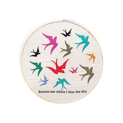 Sugarboo Boho Decor Embroidery Hoop Art - Excuse Me While I Touch The Sky Design - Perfect for Home, Kitchen, Bedroom, or Office Decor - 16 inches Diameter