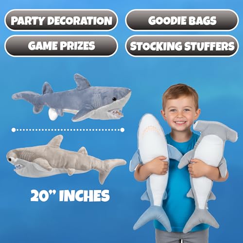 Image of Bedwina Stuffed Animal Sharks - Pack of 2 Extra-Large, 20 inch Mako & Hammerhead Plush Shark Toys, Stuff Animals Toy, for Baby Toddlers & Kids