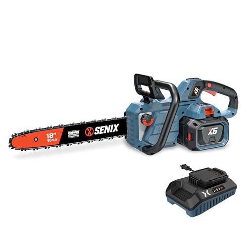 SENIX Chainsaw|60V 18" Battery Chainsaw|Brushless Electric Chainsaws|Cordless Chain Saw with 4Ah Battery & Charger|Garden Tool for Trees, Pruning, Branch Trimming, Best Gifts for Man, CSX6-M