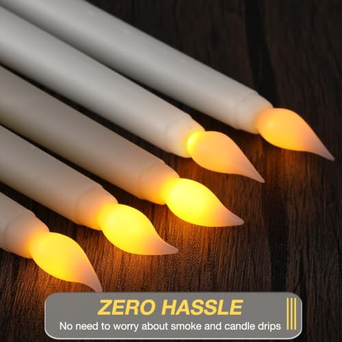 Image of Tuanse 24 Pack Flameless Flicker Taper Candles Bulk with Remote and Timer, Battery Operated LED Warm White Taper Candles Light for Home Wedding Decoration Gifts (Beige,White,11 Inch)