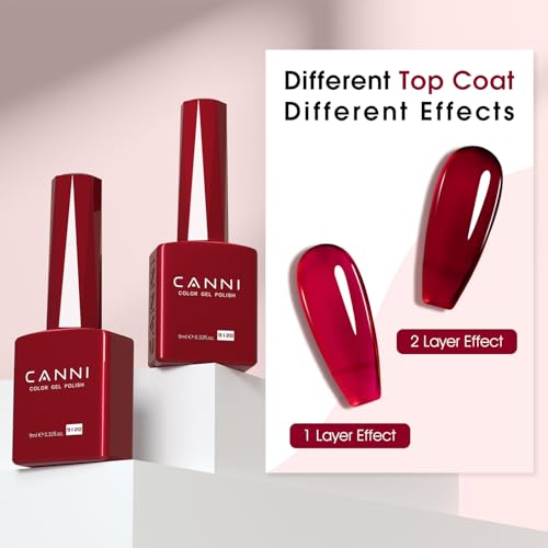 Image of CANNI 9ml Jelly Dark Red Gel Nail Polish, High Gloss UV LED Soak Off Gel