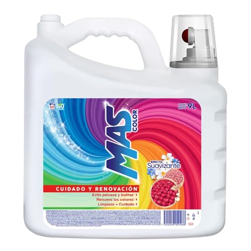 Detergentes, Video On Demand Detergente líquido MAS Color con Efecto Suavizante, para todo tipo de ropa, renueva los tonos y cuida las fibras 9L