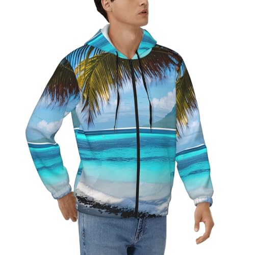 Pull à capuche pour homme avec fermeture éclair imprimé Tahiti Beach