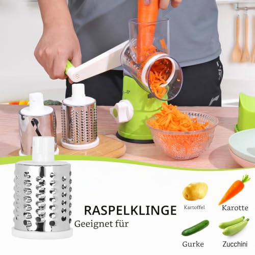 Dreamhigh® Käsereibe mit Kurbel, Gemüseschneider 3 Edelstahl Austauschbaren Trommelklingen, Manuelle Trommelreibe, Gemüsehobel… – Ansicht 4