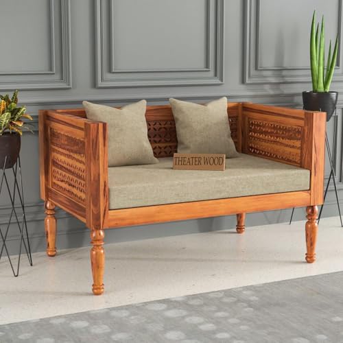 Image of Sheesham Wooden 2 Seater Sofa for Living Room | Rosewood Cushion Sofa | Solid Wood Sofa Set for Lounge (Honey, 2 Seater)