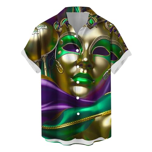 Camisa Hombre de Manga Corta Camiseta Estampado Mardi Gras Verano Casual Oficina Elegante Cuello en V Botones Moda Original T-Shirt Camisa Suelto Fiesta Tops tee Traje Talla Grande 2025