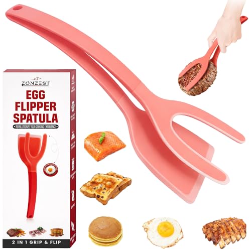 ZONZEST Silicone Egg Flipper Spatula Tongs (Set of 1) – Non-Stick 2-in-1 Grip & Flip Kitchen Tongs