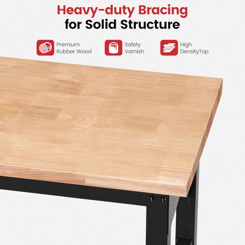 ENJOYWOOD Work Bench for Garage Adjustable Workbenches with Storage 60 Inch Garage Workbench with Under Table Shelf, Pegboard, Power Outlets for Woodworking, Home, Office, Workshop - Image 5