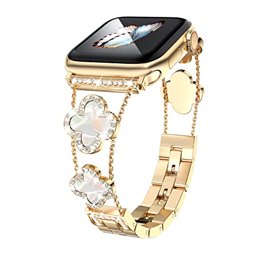 Image of Musk-MSKR Diamond Metal Bands Add Sparkle to Your Watch For Apple Watch Series 11 /10 /9 /8 /7 /6 /5 /4 /3 /2 /SE /Ultra Clover Simple and Stylish Compatible with 38mm40mm41mm42mm44mm45mm 46mm49mm Women's Wear