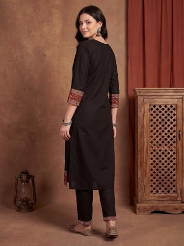 Image of INDO ERA Women's Straight Pure Cotton Floral Self Design Kurta & Pant With Dupatta Set | Kurta Sets For Woman