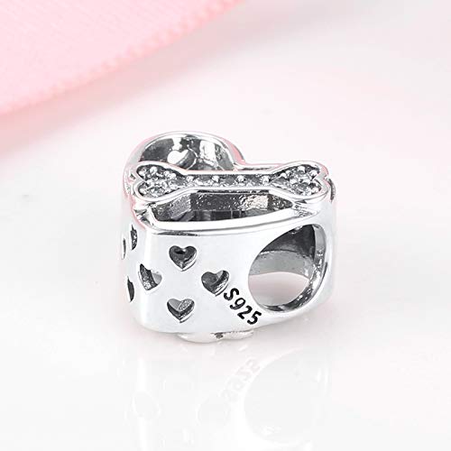 Abalorio de perro en plata 925 compatible con Pandora y diseño de corazón con pedrería 6