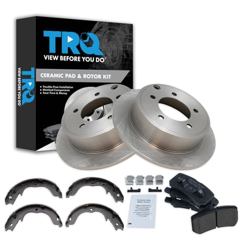 Image of TRQ Rear Brake Pad and Rotor Set Ceramic Parking Shoe Compatible with 2009-2014 Mitsubishi Lancer
