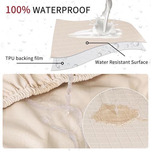Image of Waterproof Rectangle Bar Stool Covers Set of 4 Stretch Beige Diamond Jacquard Backless Barstool Chair Covers Washable