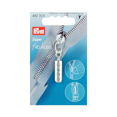 Prym 482301 Fashion Zipper puller Rhinestones metal silver col, argentée, Strass, silberfarbig, 1 Stück