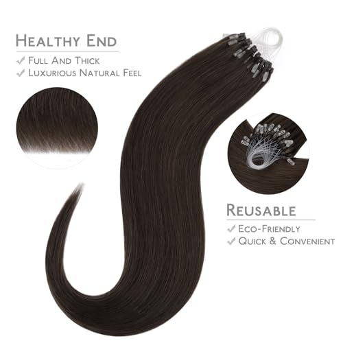 Image of WENNALIFE Microlink Hair Extensions Human Hair, 50g 50s 20 Inch Light Dark Brown Remy Hair Microbead Micro Link Microloop Microring Invisible Straight Natural Fusion Installation
