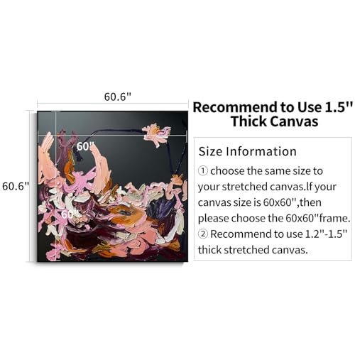 ARTGOW Metal Floating Frame for 60"x60" Canvas Oil Paintings, DIY Canvas Frame with 1.5" Deep, Floater Frames for Prints Wall Art/Portrait/Landscape Living Room Bedroom Kitchen Decor (Black) by ARTGOW - Used condition - Image 6