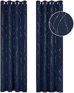 Deconovo White Curtains, Super Soft Dotted Line Foil Printed Thermal Insulated Window Treatment, Eyelet Blackout Curtains for Living Room, 46 x 54 Inch(Width x Drop), Greyish White, 2 Panels