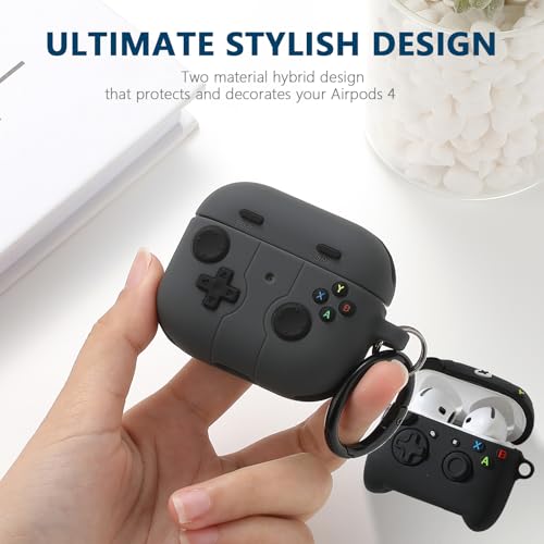 Image of [2Pack] Gedicht for Apple Airpods 4th Generation Case Cover(2024), Cute Cartoon Game Consoles Controller Soft Silicone Protective Cases for Airpods 4 Case with Keychain for Women Men,Black A+Black B