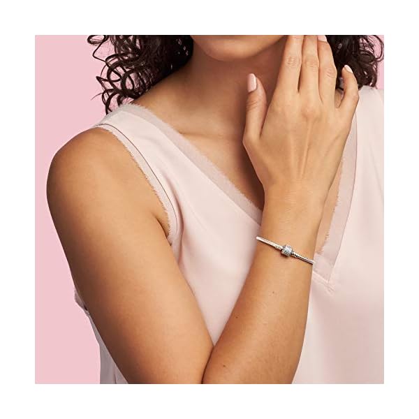 Pandora Jewelry Moments Sparkling Pave Clasp Snake Chain Cubic Zirconia Bracelet in Sterling Silver, 8.3"