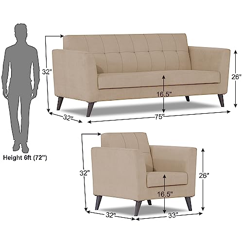 Image of Adorn India Dannis 3+1+1 5 Seater Sofa Set (Beige) (3 Year Warranty)