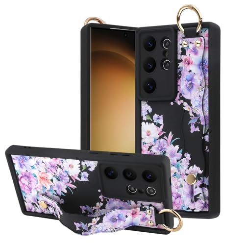 Coque Samsung S23 Ultra fleurie pour femmes active avec cordon main