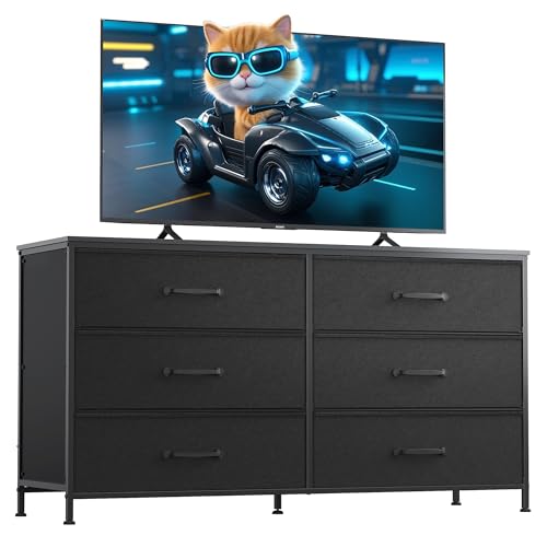 WLIVE 6 Drawer Dresser for Bedroom Large, Fabric Black Dresser TV Stand for 50, 55, 60 inch TV, Wide...