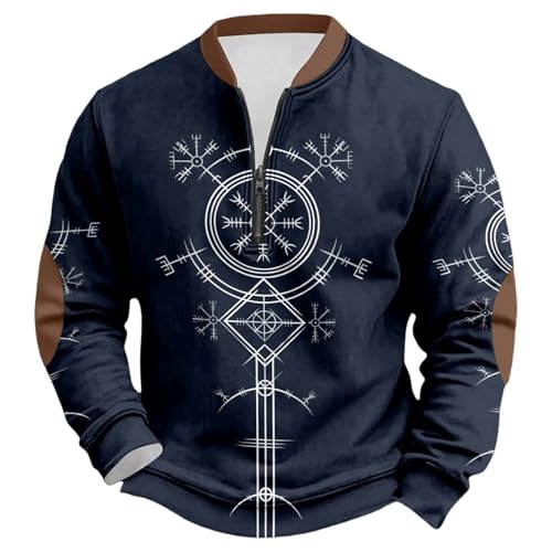 Sudadera Ligera de Cuello Polar con Cremallera Parcial y diseño Estampado para Hombre (Navy, S) #65