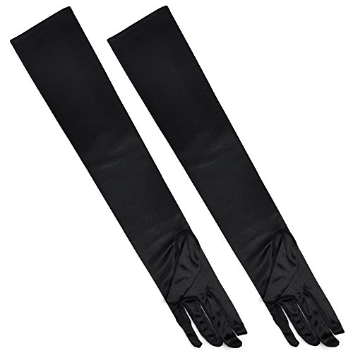 TRIXES Stylische lange schwarze Retro-Handschuhe aus Kunstseidenhandschuhen für karneval Cover