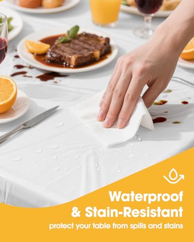 Image of Niuara White Plastic Table Cloth - 4 Pack 54 inch x 108 inch Rectangle Disposable Tablecloths for 6FT Tables, Table Cover for Party, Holiday & Gathering Use