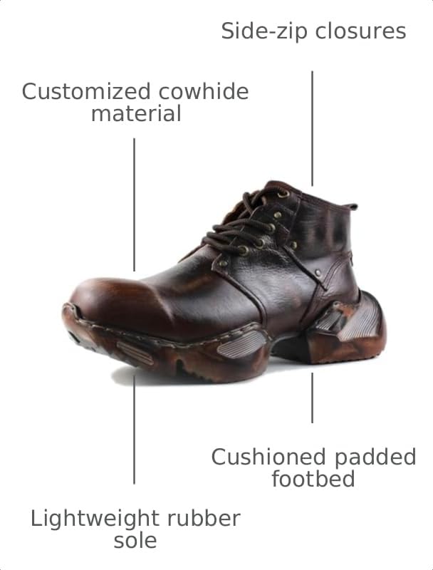 Image of OSSTONE Vintage Fashion Sneakers for Men lace-up Leather Retro Moto Chukka Boots Casual Shoes OS-5008-S-1-US-R