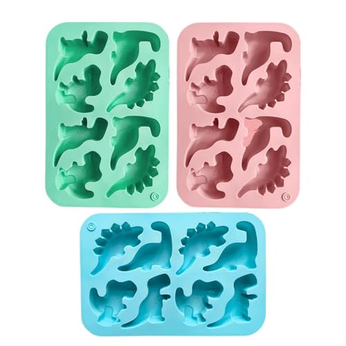 Moule En Silicone Dinosaure,3 pièces 8 cavités forme antiadhésive mignonne | Bac à Glaçons | Pour décoration gâteaux, bonbons, classe, vacances, anniversaire, pâtisserie maison, desserts,