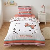 Aymax Parure de Lit Hello Kitty Butterfly, 1 Personne, Housse de Couette 140x200 cm + Taie d'oreiller 65x65 cm, Polycoton