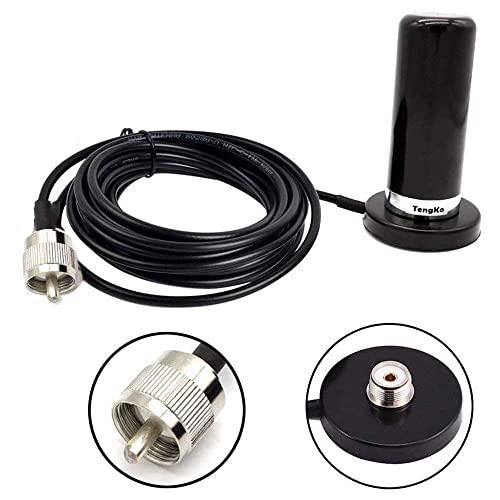 HH-N2RS Double Bande Antenne avec 5M RG-58 Câbles, TengKo UHF VHF 400-470 136-174MHZ et Base Magnétique pour Montage SO239 Toiture ou Coffre de Câble...