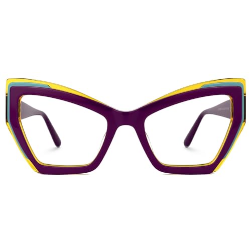 Image of Zeelool Vintage Oversized Cat Eye Glasses for Women with Non-prescription Clear Lens Alma JGA168677-04 Purple